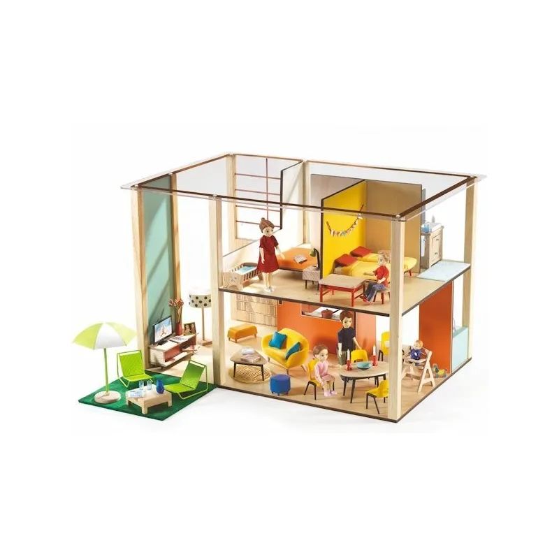 Maison de poupées meublée Djeco Cubic + Poupées