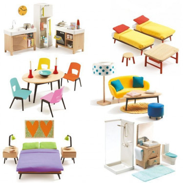 Maison de poupées meublée Djeco Cubic + Poupées