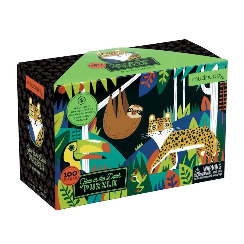 Puzzle qui Brille dans le Noir 'Forêt Tropicale' 100 pcs Mudpuppy