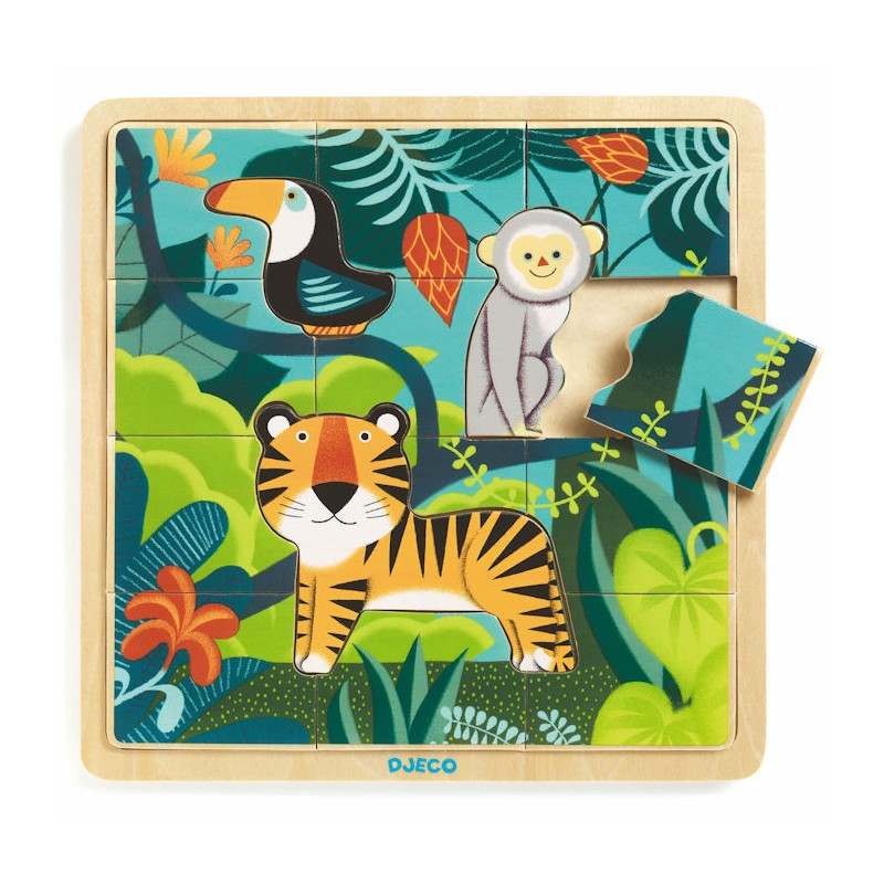 PUZZLE CADRE EN BOIS AMIS DES ANIMAUX - 9 PIECES