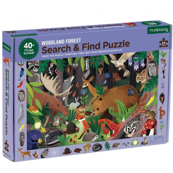 Puzzle 'Cherche & Trouve' Animaux de la forêt 64 pcs Mudpuppy