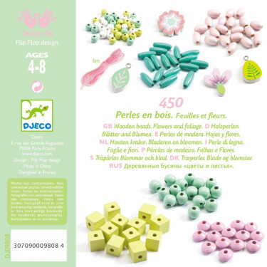 450 Perles en bois "Feuilles et fleurs" DJECO 9808