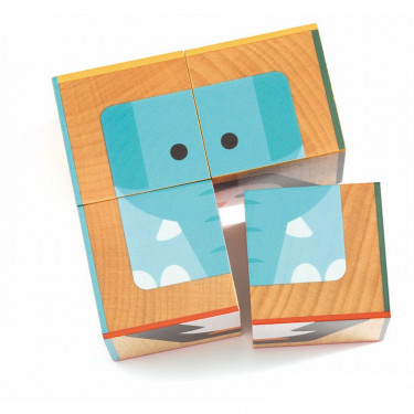 4 cubes puzzles en bois CubaBasic, DJECO 6208
