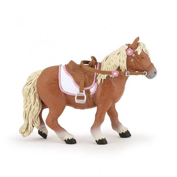2 figurines chevaux-Papo 51559 Shetland Poney avec selle 52014 cavalière enfant 