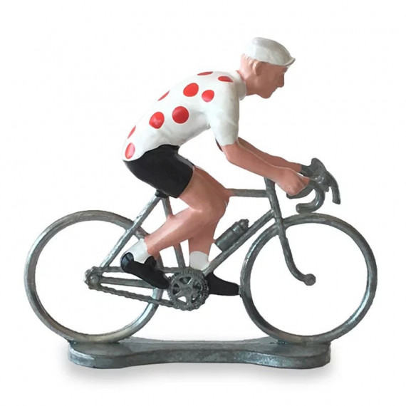 Figurine cycliste maillot blanc pois rouge _ Bernard & Eddy