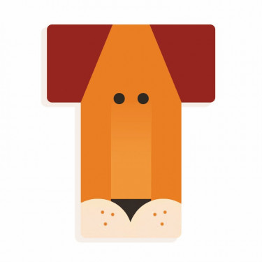 Lettre T en bois DJECO Animaux graphiques / orange et rouge foncé