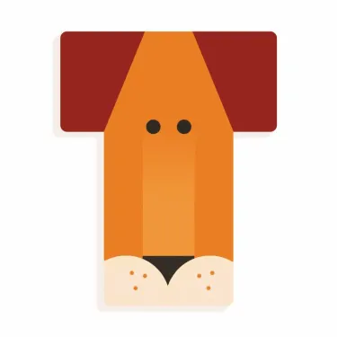 Lettre T en bois DJECO Animaux graphiques / orange et rouge foncé