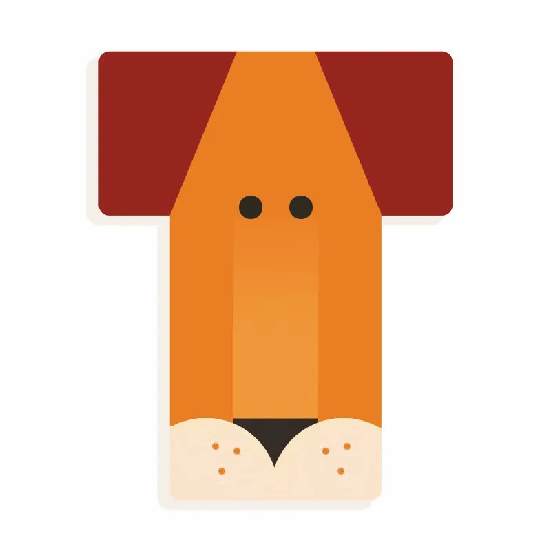 Lettre T en bois DJECO Animaux graphiques / orange et rouge foncé