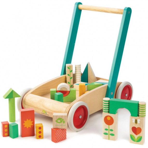 Chariot de marche avec cubes en bois, tender leaf toys