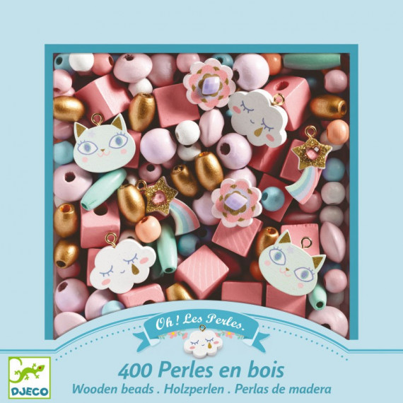 400 Perles en bois "Arc-en-ciel" DJECO 9823