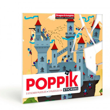3 puzzles en stickers "Dragon et chevaliers" Poppik