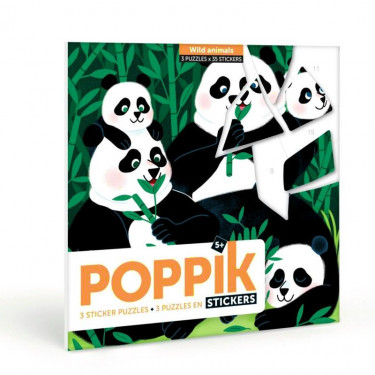 3 puzzles en stickers "Animaux sauvages" Poppik