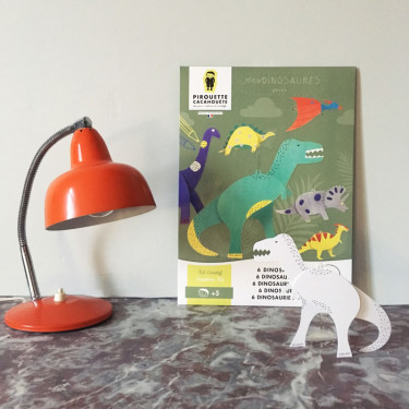 6 dinosaures à colorier, kit créatif pour enfant Pirouette Cacahouète