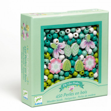 450 Perles en bois "Feuilles et fleurs" DJECO 9808