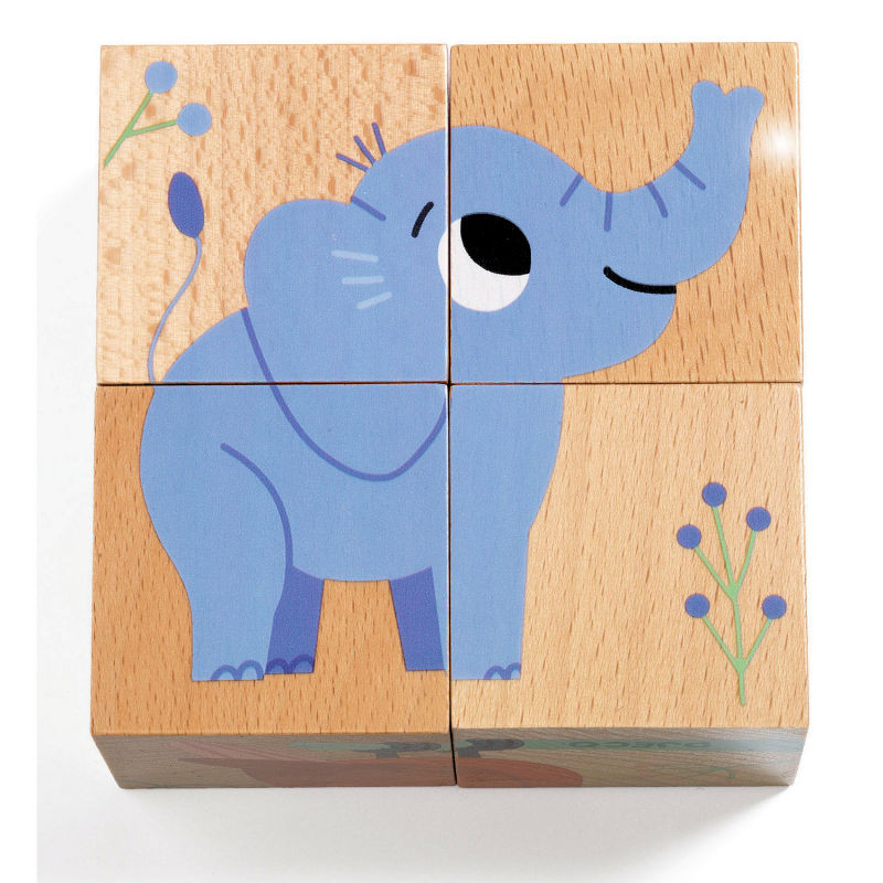 Puzzles de 4 cubes bébés animaux Jeu jouet en bois Enfant 2 ans - Un jeux  des jouets