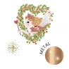 Tatouage éphémère « Fairy Friends » DJECO 9599: fée entourée de guirlande florale en forme de cœur, décor doré et cercle métal rose doré.