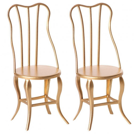 Ensemble de 2 chaises vintage dorées pour souris Maileg