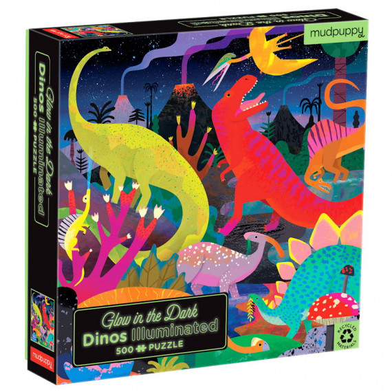 Puzzle qui Brille dans le Noir "Dinosaures" 500 pcs Mudpuppy