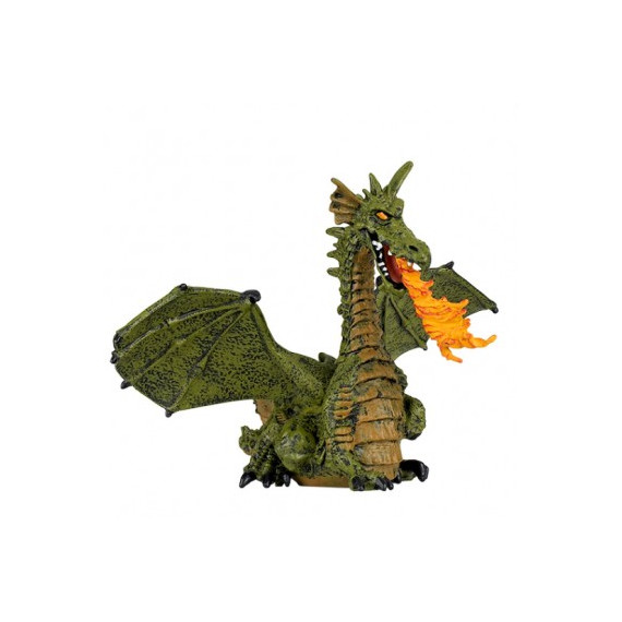 Dragon ailé vert avec flamme, figurine PAPO 39025