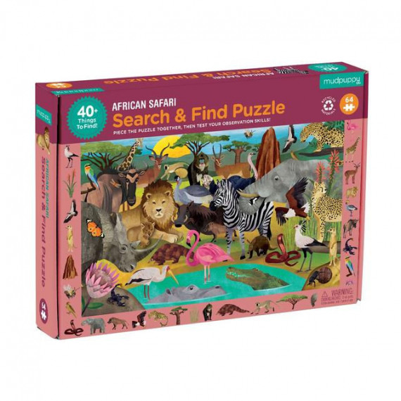 Puzzle 'Cherche & Trouve' Safari africain 64 pcs Mudpuppy