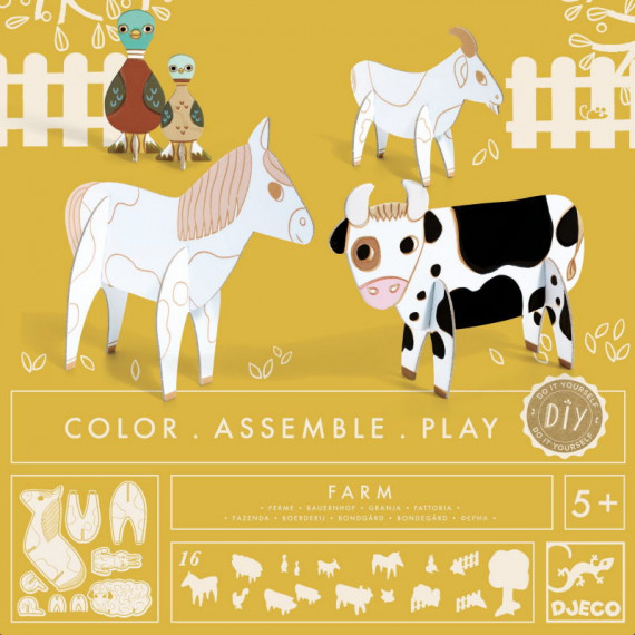 Kit animaux DIY "Ferme" DJECO 8000 Color. Assemble. Play