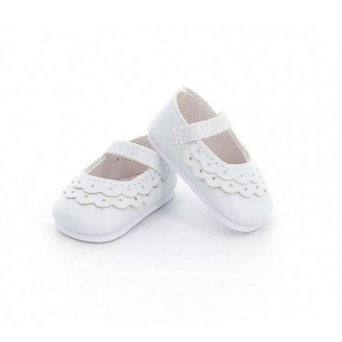Chaussures blanches à bride avec dentelle pour poupées de 34 cm Petitcollin
