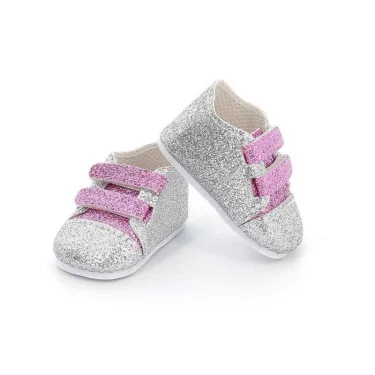 Baskets rose et argent pour poupées de 34 cm Petitcollin