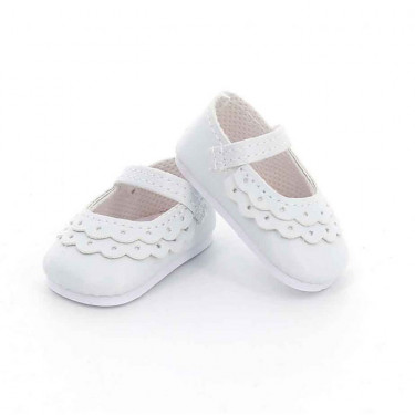 Chaussures blanches à bride avec dentelle pour poupées de 39 à 48 cm Petitcollin