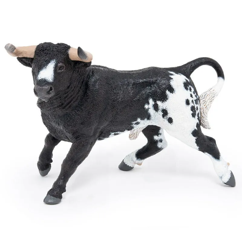 Taureau espagnol noir et blanc, figurine PAPO 51184