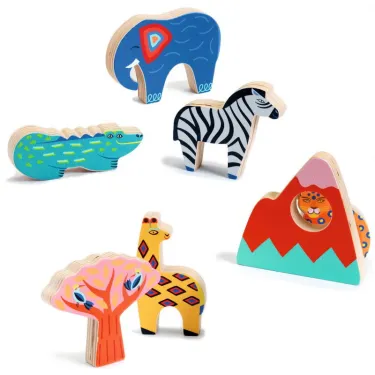 Puzzle relief en bois Savana Story, jeu d'encastrement DJECO 1068