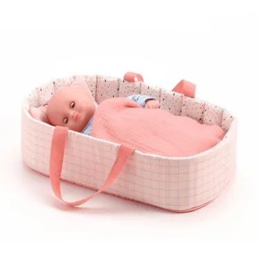 Couffin 'Pink lines' accessoire pour poupée POMEA de Djeco 7844