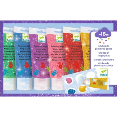 6 tubes de peinture à doigts pour enfant - couleurs pailletées DJECO 9017