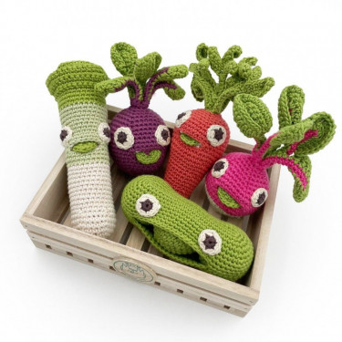 "Kit mini veggy" hochets pour bébé en crochet en coton bio The veggy toys