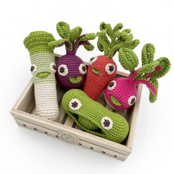 Kit mini veggy hochets pour bébé en crochet en coton bio The veggy toys