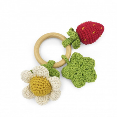 Anneau de dentition "Printemps" hochet en crochet en coton bio The veggy toys