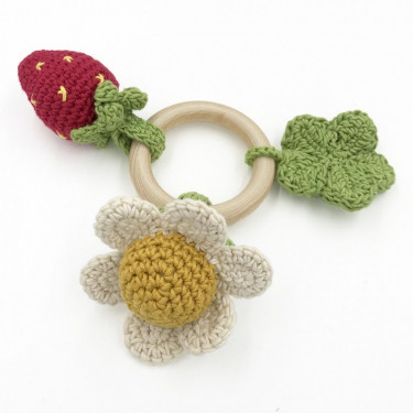 Anneau de dentition "Printemps" hochet en crochet en coton bio The veggy toys