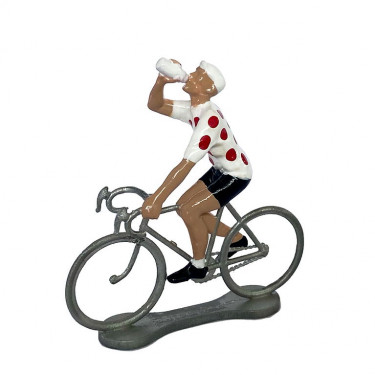 Figurine cycliste "assoiffé" maillot blanc à pois _ Bernard & Eddy