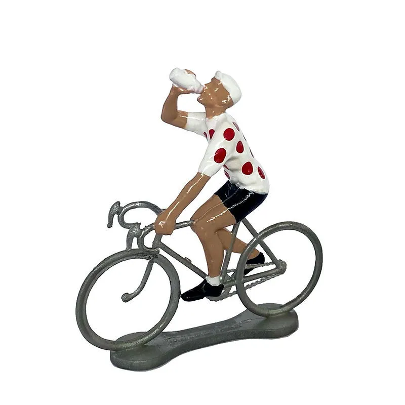 Figurine cycliste "assoiffé" maillot blanc à pois _ Bernard & Eddy
