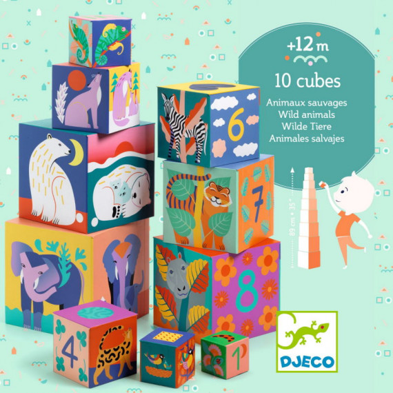 10 cubes gigognes à empiler "Animaux sauvages" DJECO 8511