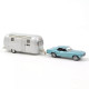 Ford Mustang 1968 Bleue avec caravane Airstream Norev 1-43