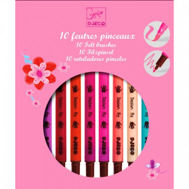 10 feutres pinceaux couleurs fille DJECO DJO 8802