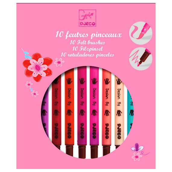 10 feutres pinceaux couleurs fille DJECO DJO 8802