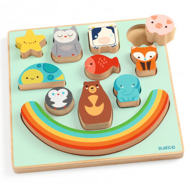 Puzzle d'encastrement et jeu d'équilibre "Puzz & Boom Rainbow" DJECO 1076