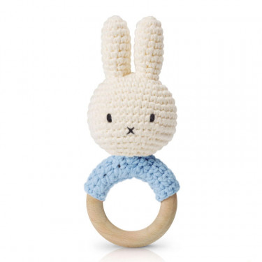 Hochet anneau de dentition Miffy en crochet - Just Dutch - bleu pastel