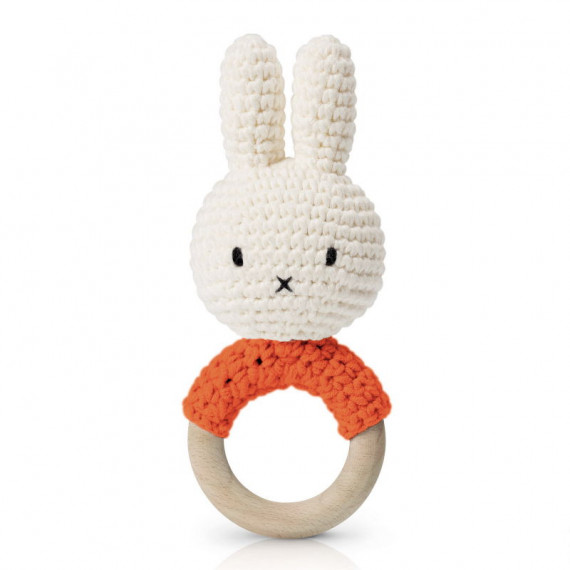 Hochet anneau de dentition Miffy en crochet - Just Dutch - orange