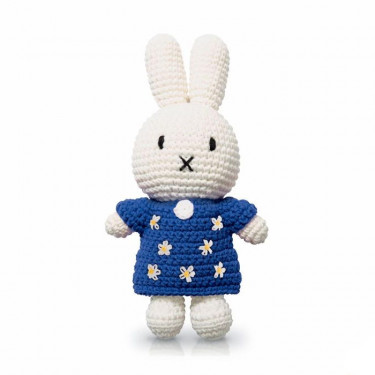 Peluche Miffy en crochet - Just Dutch - robe bleue à fleurs