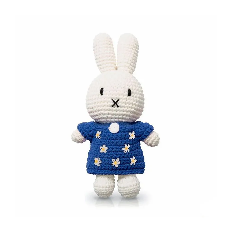Peluche Miffy en crochet - Just Dutch - robe bleue à fleurs