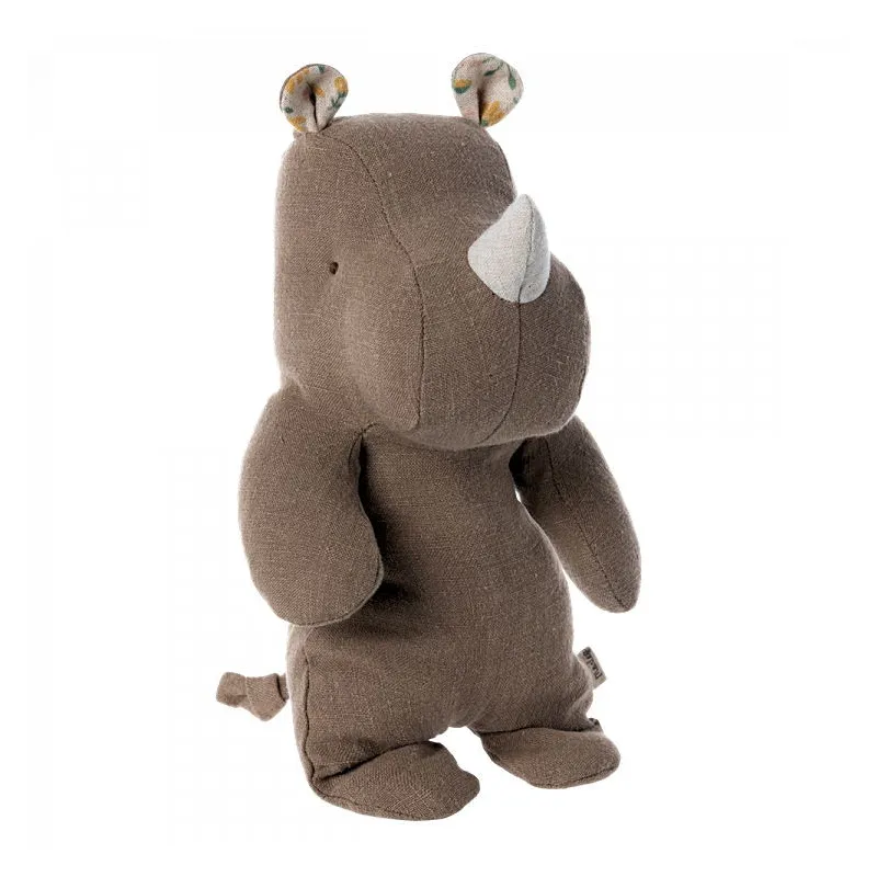 Peluche Rhino en lin - Safari friends Maileg - couleur chocolat - petit modèle 22cm