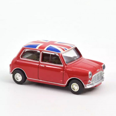 Mini Cooper S 1964 rouge avec drapeau anglais, voiture Norev 1/64