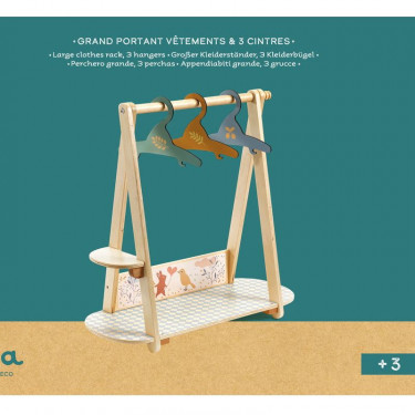 Grand portant vêtements & 3 cintres, accessoire pour poupée POMEA de Djeco 7782